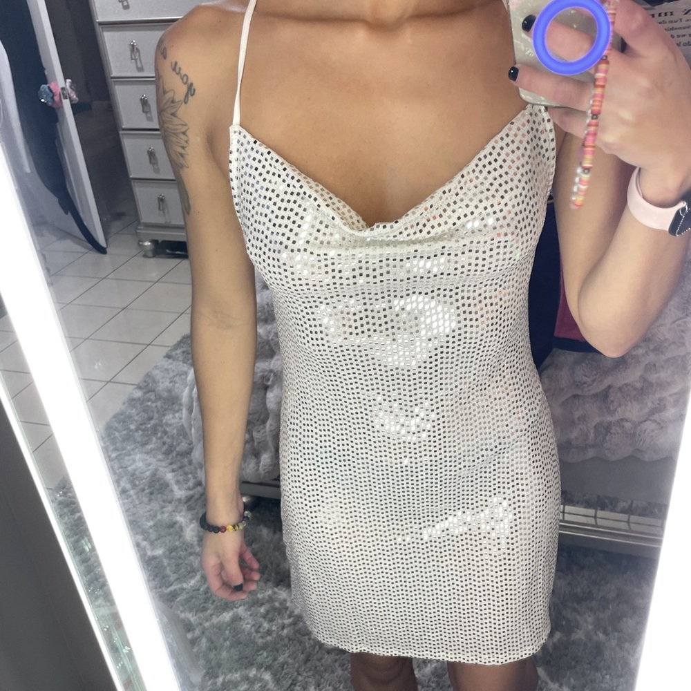 White and silver shimmer slip dress